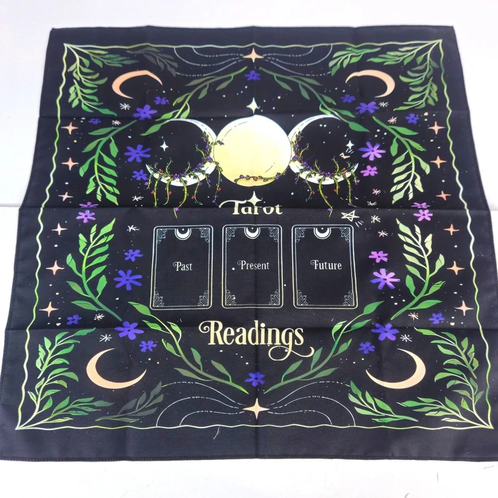 New Tarot Reading Altar Cloth Triple Moon Goddess Celestial Black Gold Green 19